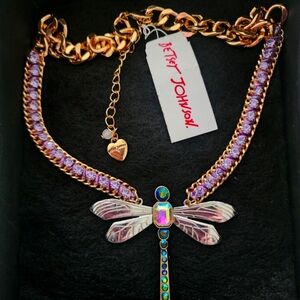 BETSEY JOHNSON MULTICOLOR DRAGONFLY STATEMENT NECKLACE WITH RHINESTONES NWT